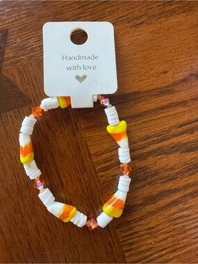 Handmade Candy Corn Beaded Bracelet - White & Orange
